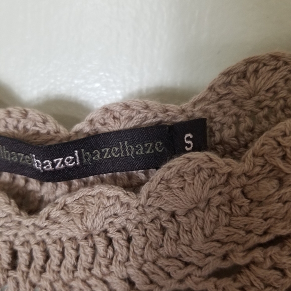 ANTHROPOLOGIE HAZEL beige crochet knit pull over 3/4 sleeve sweater top S - Picture 7 of 8